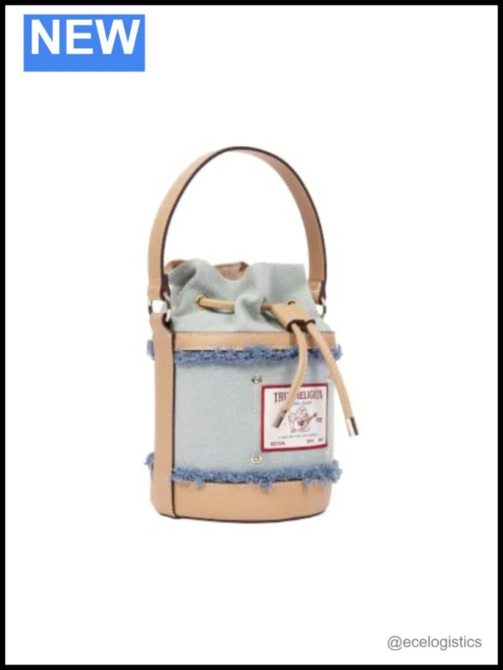 Women's Frayed Denim Bucket Bag with Crossbody Strap Drawstring Closure